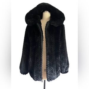 SOLD-Gallery Black Teddy Hooded Jacket Soft Faux Fur Jacket Women’s Size S /M